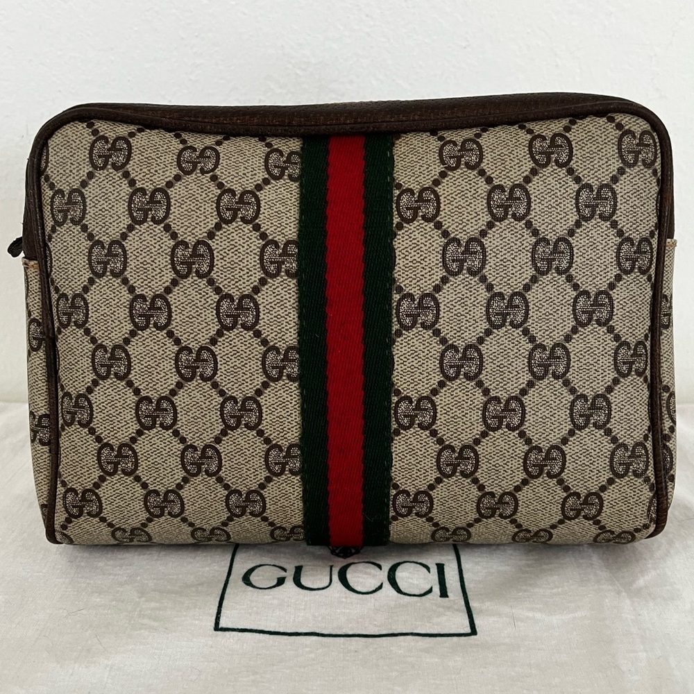 Rare Gucci GG Supreme Sherry Line Cosmetic Pouch Original Interior Late 70s-80